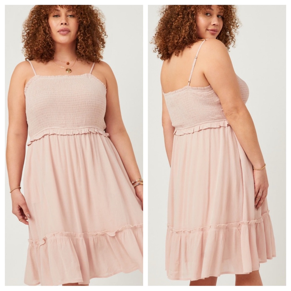 Hayden‎ Los Angeles Smocked Tiered MIDI Boho Dress Pockets Blush 3XL